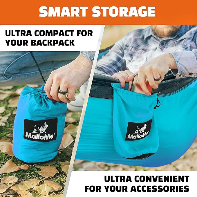 MalloMe Camping Hammock for Adults &amp Kids - Portable Hammocks for Outside - Hamacas para Adultos Outdoor Single &amp Double Two 2 Person Hammock - Hamaca/Hamacs/Amacas Heavy Duty Tree Travel Hamo