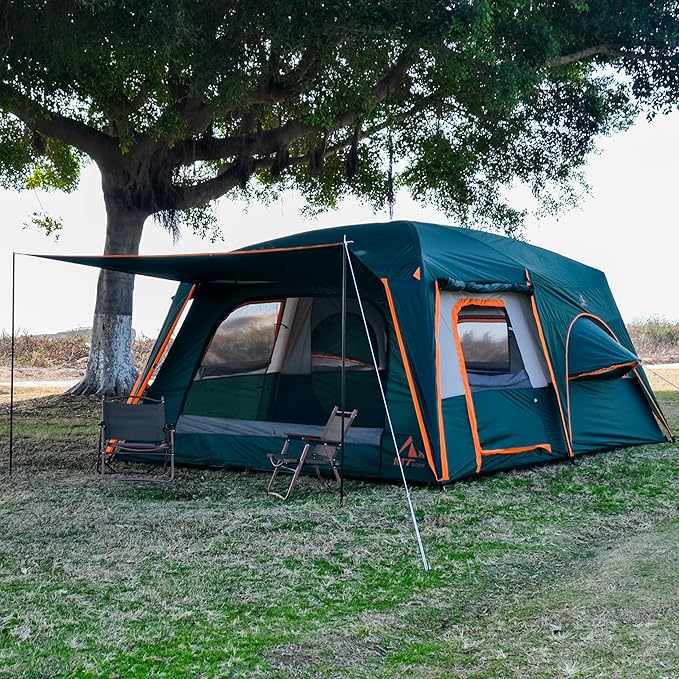 KTT Extra Large Tent 8-10-12 PersonFamily Cabin Tents2 Rooms3 Doors and 3 Windows with MeshStraight WallWaterproofDouble LayerBig Tents for OutdoorPicnicCampingFamily Gathering