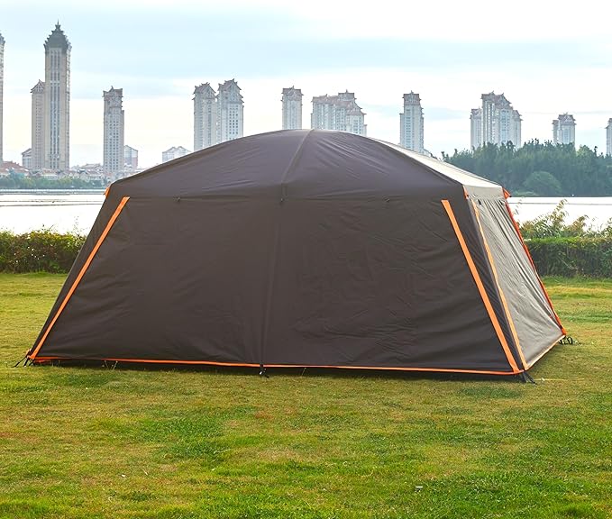 KTT Extra Large Tent 12 PersonFamily Cabin TentsAwning2 Rooms4 Doors and 4 Windows with MeshStraight WallWaterproofDouble LayerBig Tent for OutdoorPicnicCampingFamily Gathering