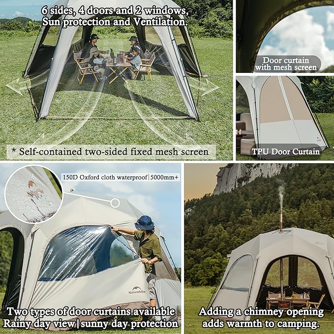 Naturehike Quarter/Hexagonal Camping Tent Canopy Sun ShadeOutdoor Tent for CampingFishingPicnics Canopy Available with Ground ClothDoor Curtains Connector (Connector Hex and Large)