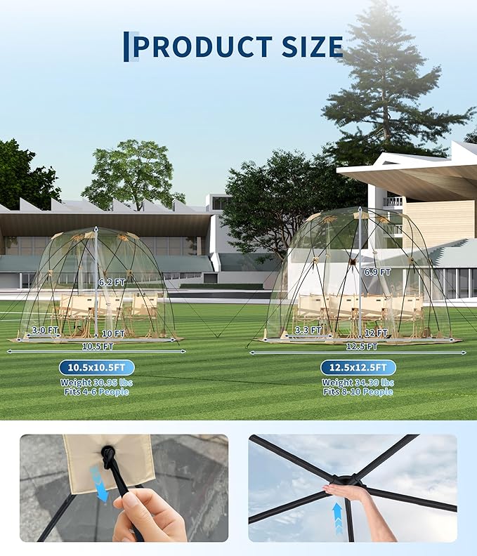 Instant Outdoor Clear Bubble Pop Up Bubble Tent 10-12 Person Portable Screen House Room All Weather Sport Garden Dome Tent Instant Rainproof Camping Sun Shelter Coldproof for Sports Events Fishing