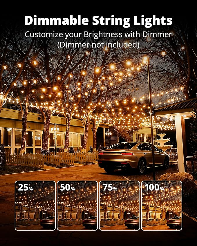 VIPAR LED Outdoor String Lights 100FT Patio Lights with 32 Edison Shatterproof Bulbs IPX5 Waterproof Outside Hanging Light Connectable for Backyard Porch Balcony Garden Deck Decor E12 Base Black