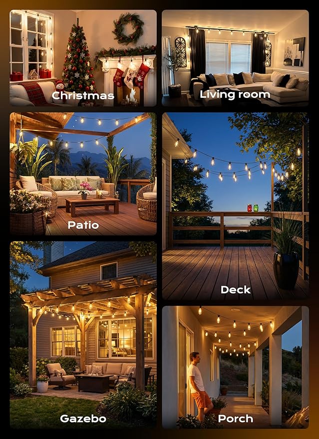 Minetom 200FT Outdoor String Lights with Remote 64+2 Shatterproof ST38 LED Bulbs Waterproof Patio Lights with 3 Modes Dimmable &amp Connectable 2700K Hanging Lights for Backyard Porch Deck Balcony