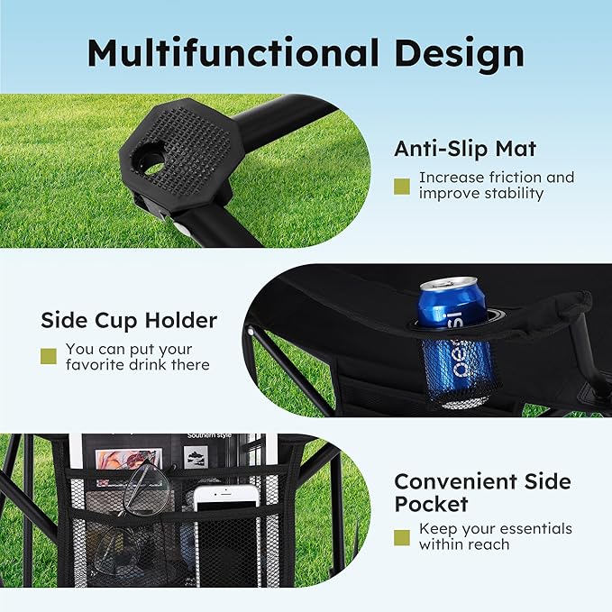 ALPHA CAMP Camping Chair 2 Pack Portable Chair with 3-Can Cooler Folding Chair with Side Pocket and Cup Holder Collapsible for Camping Tailgates Beach Fishing and Sports2PC