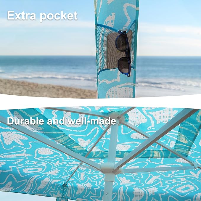AMMSUN Beach Cabana 6.2'×6.2' Beach Canopy Easy Set up and Take Down Cabana Tent with Sand Pockets Instant Sun Shade with Side Wall Tropical Aqua