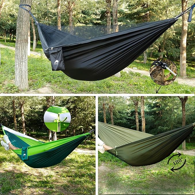 Camping Hammock - Portable Hammock with Mosquito Net Lightweight Backpacking Hammocks Swing Camping Accessories for Indoor Outdoor Beach Backyard Patio Travel Hiking