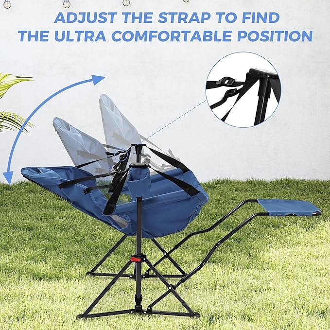 Ainfox Hammock Chair with Footrest Oversized Swinging Portable Folding Camping Chairs for Adults Outside Swinging Camp with Cup Holder Pillow for Outdoor Patio Lawn Dark Blue