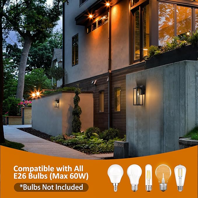 2-Pack 14in.Outdoor Wall LanternExterior Lighting FixtureE26 ScoketMatte Black Porch Light with Cylinder Clear Glass ShadeOutside Wall Light Sconce for PatioGaragePorchFront Door