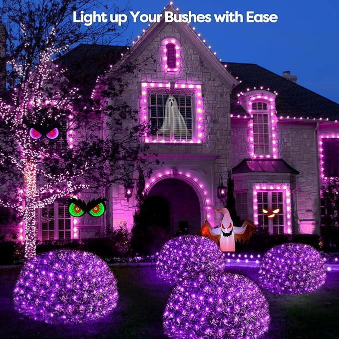 WBao Halloween Lights Outdoor 360LED 11.5ft x 6.9ft Halloween Net Lights with 8 Modes Timer Connectable Waterproof &amp Dark Green Wire for Lawn Bushes Shrubs Outdoor Holiday Decorations Purple
