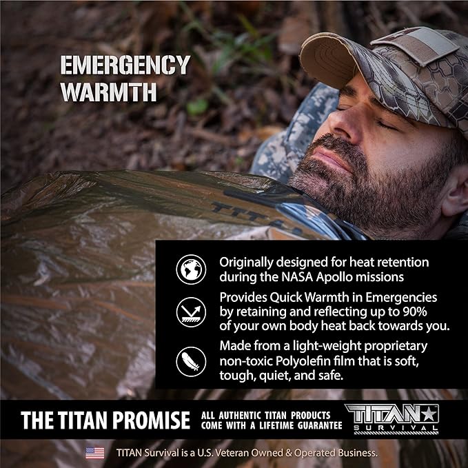 TITANSurvival Emergency Sleeping Bags for Survival 36” x 78” - 90% Heat Retention 41% Thicker &amp Waterproof - Durable Survival Sleeping Bag for Cold Weather Camping - Thermal Sleeping Bag Outdoor