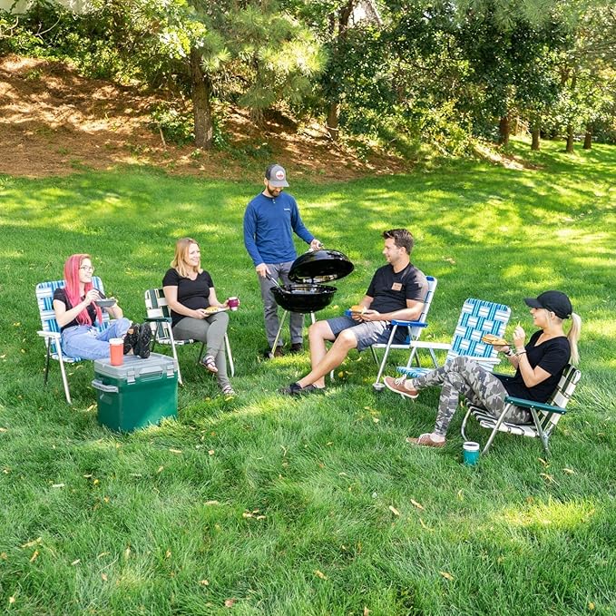 Lawn Chair USA - Outdoor Chairs for Camping. Made with Lightweight Aluminum Frames and UV-Resistant Webbing. Folds for Easy Storage 2- Pack (Yellow and White Stripes with White Arms Classic)