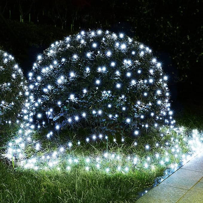 BlcTec Christmas Net Lights 360 LED 9.8ft x 6.6ft Outdoor Christmas Lights with 8 Modes Timer Connectable Waterproof for Trees Bushes Shrubs Yard Outdoor Decorations Cool White