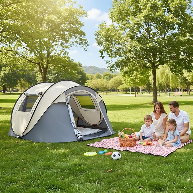 4 Person Pop Up Tent Instant Setup 10 Seconds Lightweight Family Camping Tent with Ventilation Spacious 9.2x6.6ft for Outdoor Beach Backyard Hiking