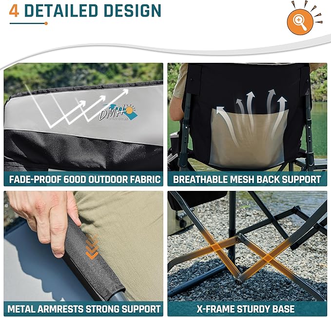 Camping Chairs for Adults Directors Chair with Side Table 1-Step Setup Mesh Backrest Folding Lawn Chairs with Pocket Foldable Camp Chair for Outdoor Picnic Sports and Fishing Black