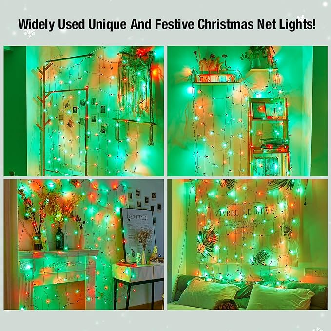 Led Red and Green Christmas Net Lights Outdoor Christmas Bushes Lights 120Led 6ftx5ft Connectable Outdoor Indoor Mesh Net Lighting for Xmas Holiday Garden Lawn Shrubs Trees Bushes Decorations