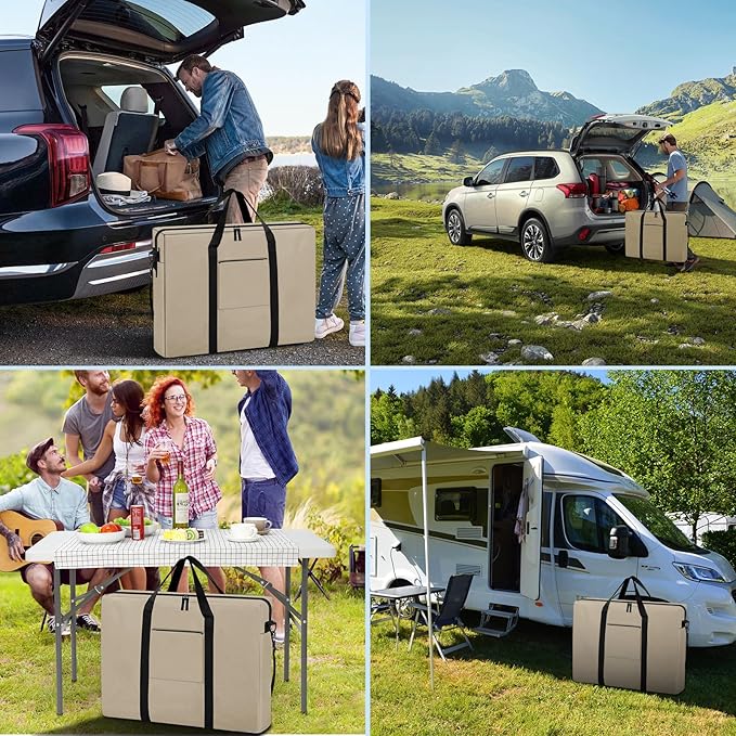 SIRUITON Folding Table Storage Bag Portable 600D WaterProof Carry Bag for Folding Picnic/Camp Tables with Reinforcing Plate &amp Shoulder Strap 36 D x 30 W x4.7 H Fits 6FT Folding Tables