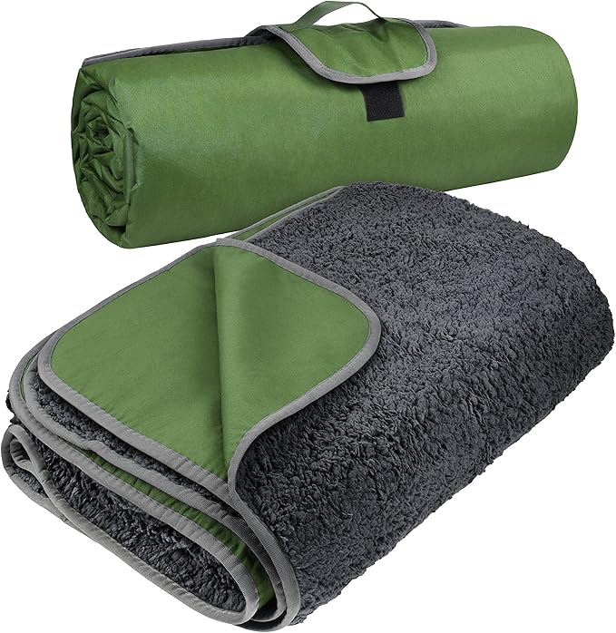 Tirrinia Large Waterproof Outdoor Blanket Soft Warm Windproof Stadium Blanket with Sherpa Fleece and Foldable for Outdoor Sport Baseball Football Beach Concerts Car