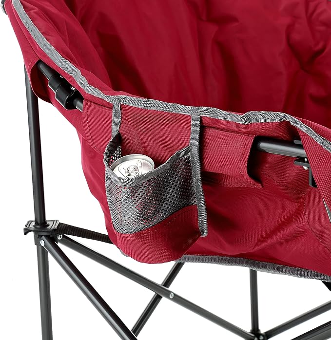 ARROWHEAD OUTDOOR Oversized Heavy-Duty Club Folding Camping Chair with Pocket Cup Holder Portable Padded Moon Round Saucer Supports 330lbs Carrying Bag