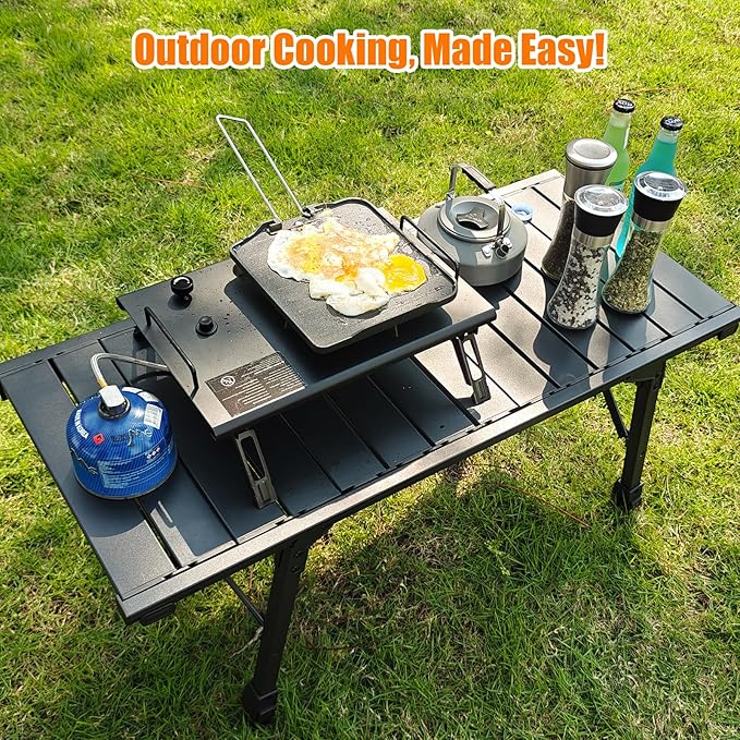 Folding Camping Table + Camping Stoves + Charcoal Grill Outdoor IGT Cook System with Carry Bag IGT Table for BBQ Beach Backyard