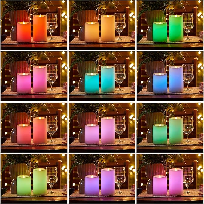 Luminara Outdoor Flameless LED Coloring Changing Candle Melted Edge 3.75 x 7 Real Moving Flame Battery Operated Timer Plastic Weather-Resistant