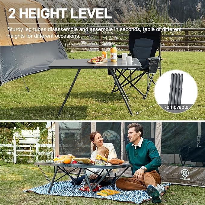 EVER ADVANCED Large Camping Table for 4-6 Person Portable Folding Aluminum Table with Carrying Handle Suitable for BBQ Picnic Camping and Indoor Use Support up to 130LBS Gray