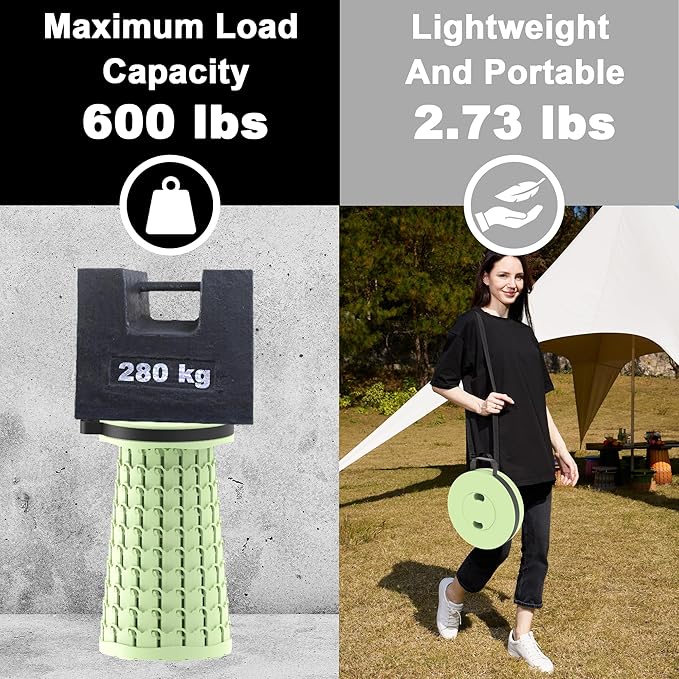 ALEVMOOM Upgraded Collapsible Stool with Cushion &amp Bag 18 H Portable Retractable Telescoping Folding Stool for Adults Lightweight But Sturdy Capacity 600 lbs for Camping Fishing Hiking Travel