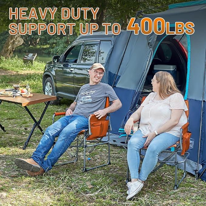TIMBER RIDGE Aluminum Camping Directors Chair with Side Table Pocket Portable Folding Chair Heavy Duty Lawn Chair for Fishing Trip Picnic Concert Outdoor 400lbs Orange 2 Pack