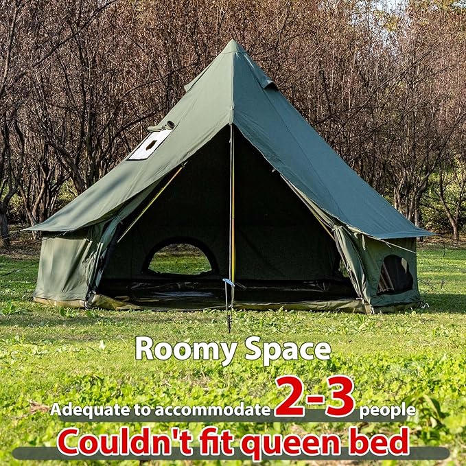 Cotton Canvas Bell Tent with Stove Jack Roomy Yurt for Family Glamping Camping 4 Season Tent with Zipped Removable Floor