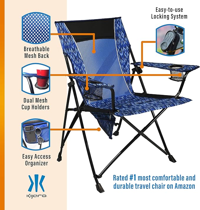 Kijaro Enjoy Versatile Folding Sports Outdoor Chair &amp Lawn Chair Dual Lock Feature Destination Print - Maldives Blue