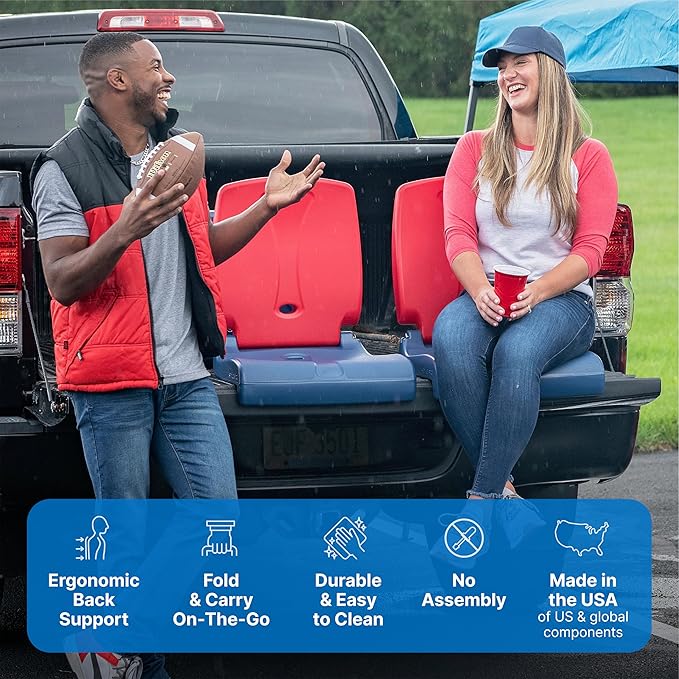 Step2 Folding Flip Seat Lightweight Portable Outdoor Chair for Poolside Camping Beach Boats Tailgates Durable Ground Chair with Back Support for Adults Red &amp Blue