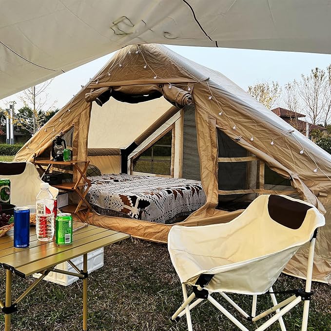 Inflatable Camping Tent for 4-6 Person Easy Setup Waterproof Outdoor Oxford Tents with PumpSelf-Supporting Structure Inflatable House Tent Cabin Tent with Mesh Windows &amp Doors
