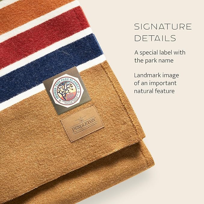 Pendleton National Park Blanket Queen 90 x 90 - 100% Wool Soft and Durable Throw for Home &amp Outdoor Adventures Iconic Park Stripes Collectible Keepsake - Crater Lake Navy