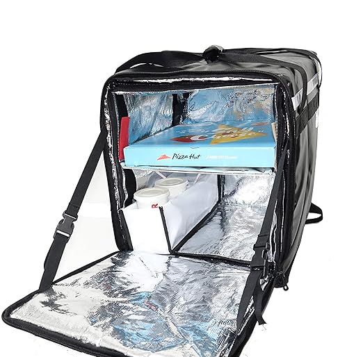 PK-76F: Large Doubledeck Insulated Pizza/Food Delivery Backpack 16x 15x 18 with Divider Cup Holder. Waterproof Thermal Food Take-Out Box Keep Hot/Cold 76Liters (Black)