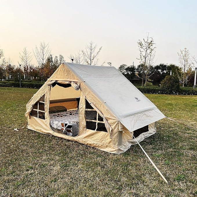 Inflatable Camping Tent for 4-6 Person Easy Setup Waterproof Outdoor Oxford Tents with PumpSelf-Supporting Structure Inflatable House Tent Cabin Tent with Mesh Windows &amp Doors