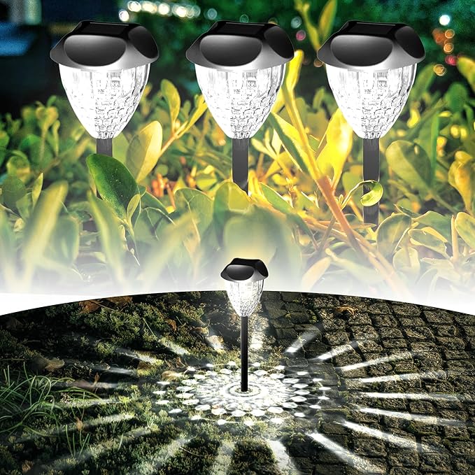 Ensenior 8-Pack Solar Lights Outdoor Auto ON/Off 6500K LED Solar Garden Lights for Pathway Yard Patio Walkway Planter Waterproof Energy-Efficient Landscape Lighting