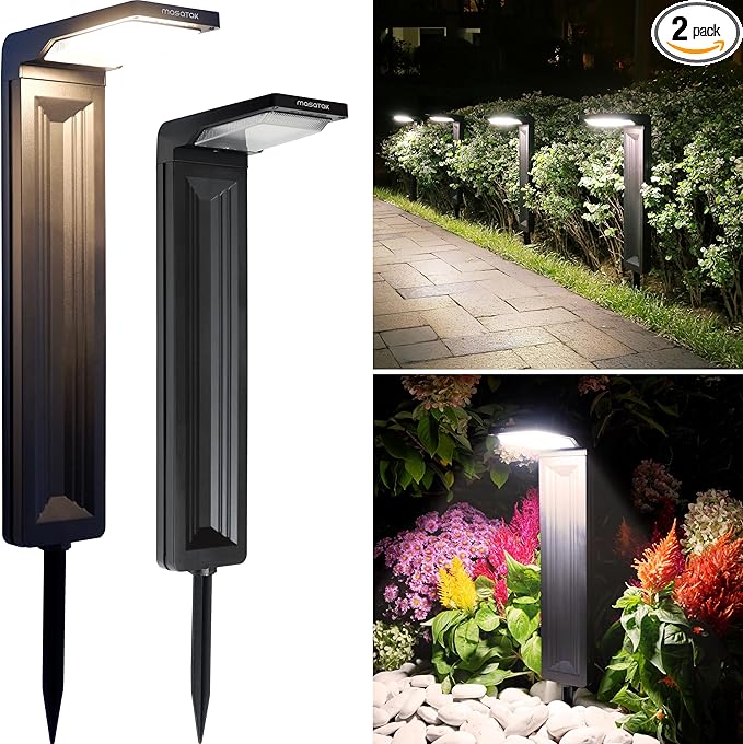 Warm White Solar Pathway Lights 2 Pack - Ultra Bright Waterproof Outdoor LED Lights for Garden Walkway &amp Patio - 2 Brightness Modes - Solar Powered Yard Lighting