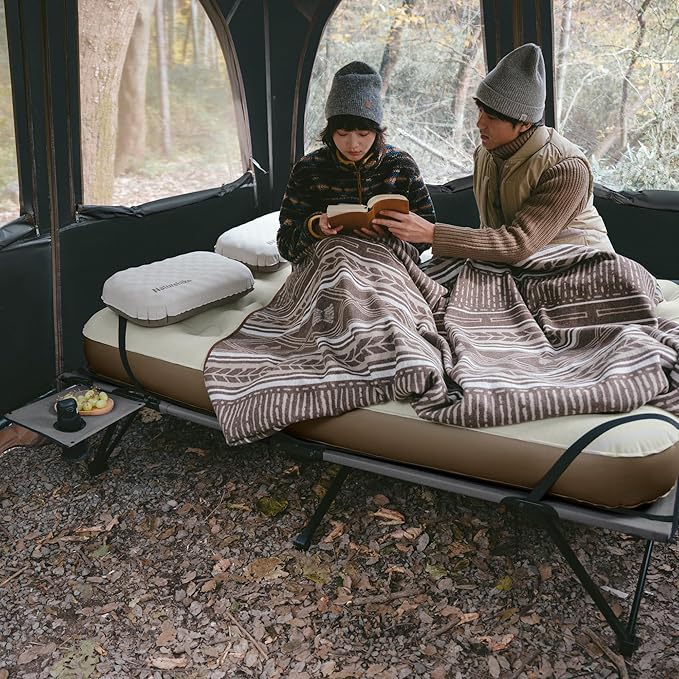 Naturehike Queen-Sized Airbed Cot Combo Folding 2 Person Camping Cot with Air Mattress Side Table and Wheeled Carry Bag Camping Bed for Outdoor Camp Guests (Pump Not Included)