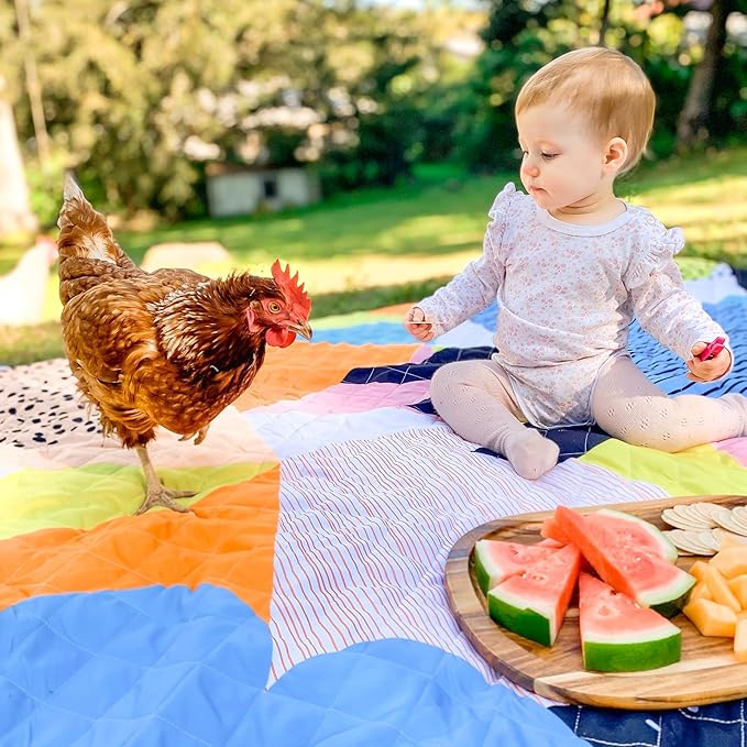 Rudie Nudie Jumbo Beach Mat with Umbrella Hole 6'7 x 6'7 Waterproof Sandproof Picnic Blanket Large Foldable Sand Free Beach Blankets for Park Outdoor Portable Picnic Mat for Grass Sand &amp Law