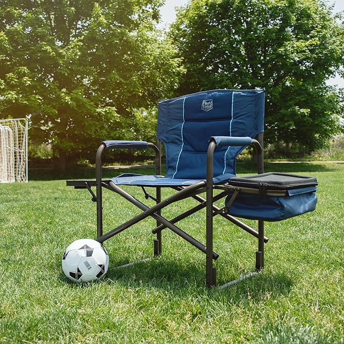 TIMBER RIDGE Folding Camping Chair with Cooler Bag Director Chair Foldable with Side Table for Adults Camp Chairs for Outdoor Lawn Sports Fishing Heavy Duty Supports 300lbs Blue