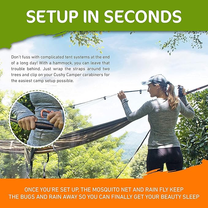 Premium Hammock with Rain Fly Bug Net Tree Straps and Dry Bag - Complete Camping Hammock System with Mesh Bug Net - Outdoor Combo Kit with Rainfly Bundle for Backpacking…