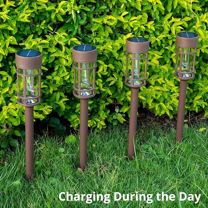 Solar Pathway Lights Outdoor Solar Lights 8 Pack Metal &amp Glass Design - Waterproof Auto On/Off Bright Long-Lasting Garden Landscape Lighting Walkway Driveway