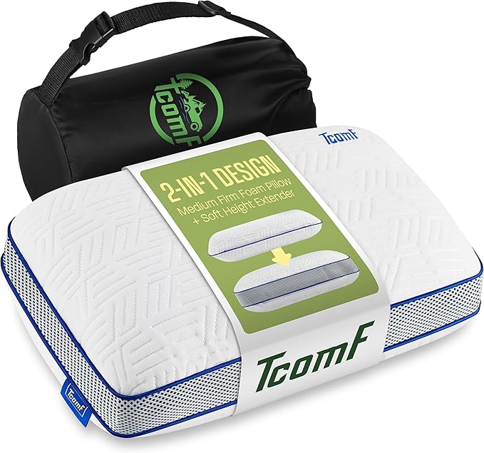Camping Pillow: Dual Cover Memory Foam Travel Pillow Medium Firm Camp Pillow Camping Pillows for Sleeping 5 Layers for Support Small Travel PillowSmall Portable Pillow 10x16 Inches (White)