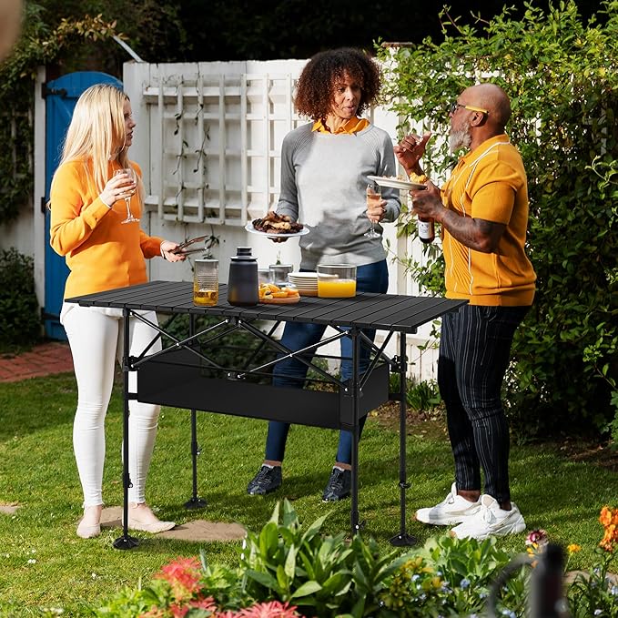 ALPHA CAMP Portable Camping Table Adjustable Aluminum Folding Table for Picnic BBQ Outdoor Black 21.65D x 33.07W x 26.77H in