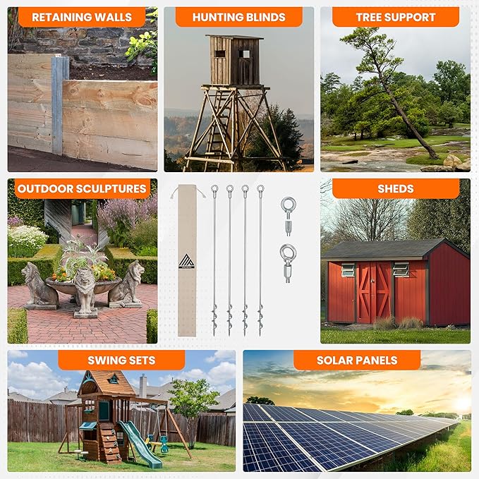 Ground Anchors Screw-in 32 Set of 4 With Drill Bit - Earth Stakes Heavy Duty for Mobile Home Shed Swing Set Tree Awning Canopy