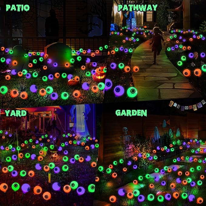 BrizLabs 6 Pack 36 LED Halloween Solar Eyeball Lights 2 Modes Outdoor Halloween Pathway Lights Solar Spooky Path Light Waterproof Swaying Firefly Light for Yard Garden Lawn Orange &amp Purple &am