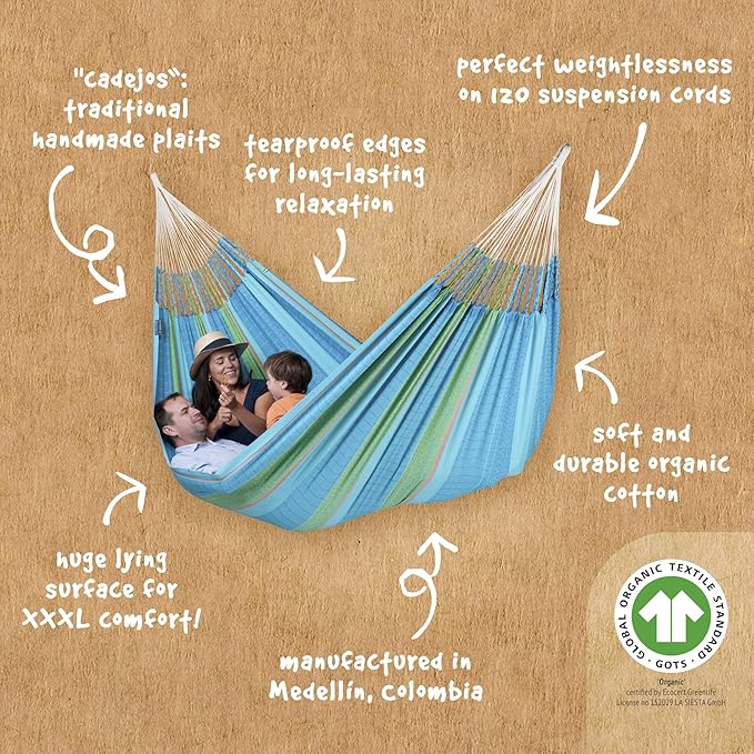 LA SIESTA Flora Hammock Transform Your Backyard Patio or Porch into a Relaxation Oasis Ultra Soft Cotton Hammock Max 440 Lbs Family Hammock King Curaçao