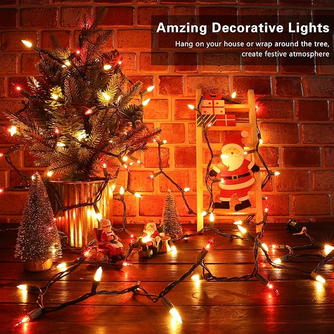 BrizLabs 300 Counts Red &amp White Christmas Lights 69.6ft Mini Lights Connectable UL Certified Incandescent Christmas String Lights Plug-in Indoor Xmas Tree Lights for Outdoor Xmas Home Decor