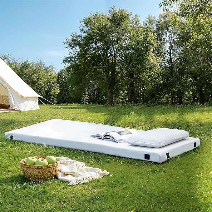 Memory Foam Camping Mattress 2.5 inch Cot Pads Single Small Portable Roll Up Camping Sleep Topper with Waterproof and Non-Slip Bottom Camping Car Mat with Travel Bag 72×24×2.5 Grey
