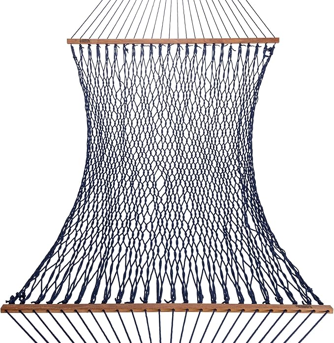 Hatteras Hammocks Deluxe Navy Duracord Rope Hammock with Free Extension Chains &amp Tree Hooks Handcrafted in The USA 450 LB Weight Capacity 13 ft. x 60 in