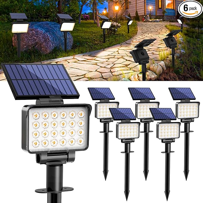 Solar Spot Lights Outdoor Waterproof for Flag Tree House Garden Yard Landscape Spotlights for Accent Uplighting Halloween Christmas Decorations-6 Pack
